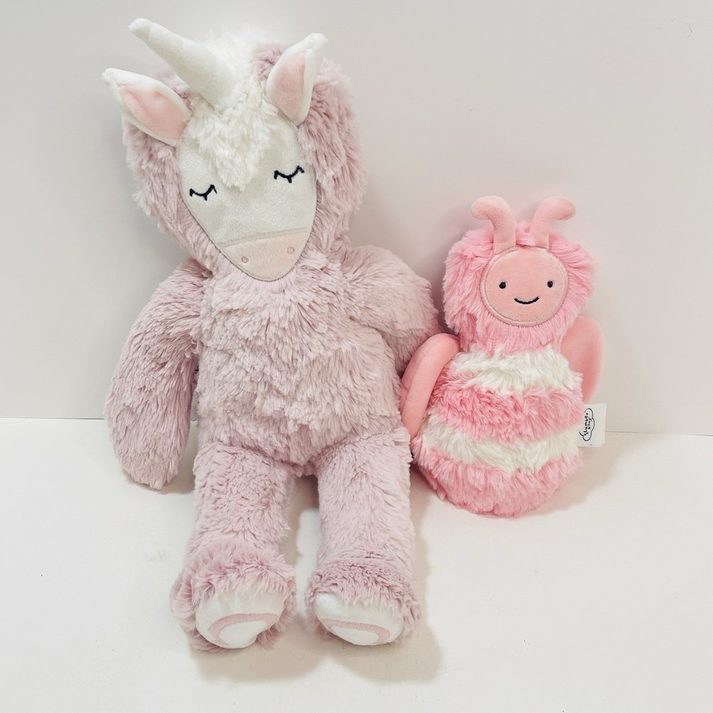 Slumberkins Pink Rose Unicorn & Peony Bee Mini Stuffed Plush Lot of 2